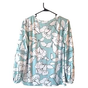 Karl Lagerfeld Paris Mint White Peony Floral Top